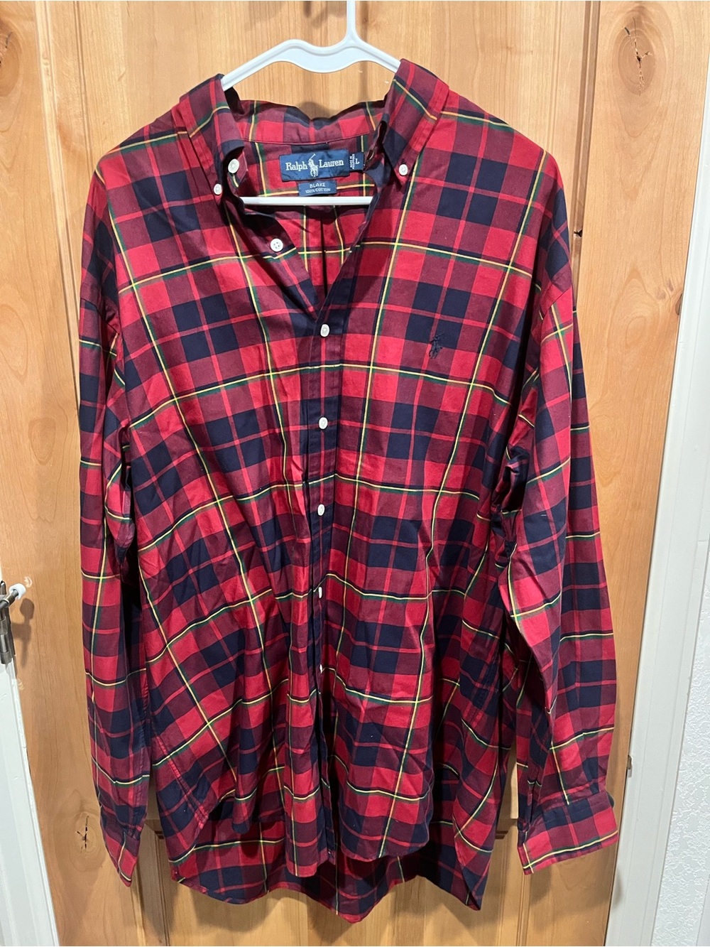 Ralph Lauren Menโs Red Plaid Button-Down Shirt - size Large